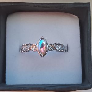 Stunning Mystic Topaz CZ Diamond Ring (Size 8)